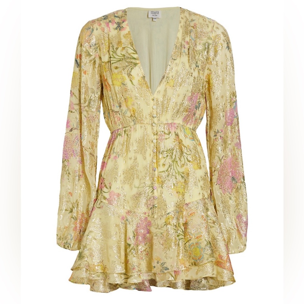 HEMANT AND NANDITA size M Short Dress Summer Floral Long Sleeve Ruffle Revolve